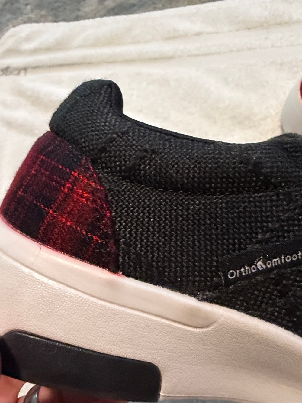 Men's Slip-On Knit Shoe - Black with Red Accent Ortho Comfoot,